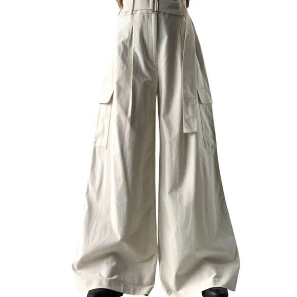 WORTHINGTON Ivory Linen blend wide palazzo cargo pants sz 10 - Picture 5 of 12